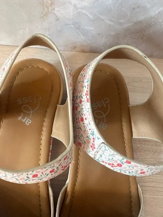 Floral Print Mary Jane Wedge clog Sandals - White with Pink & Green, 5 - Picture 3 of 8